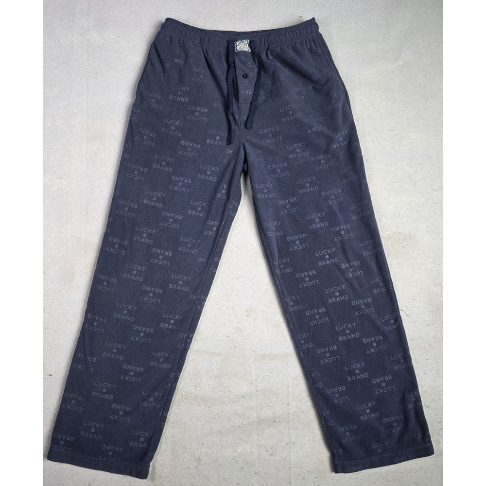 Lucky Brand Mens Fleece Pajama Pants MEDIUM Drawstring Lounge Sleepwear  Navy